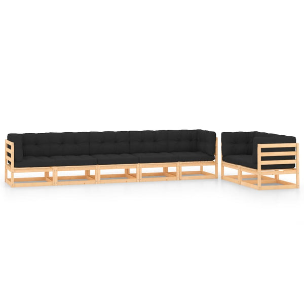 7-tlg. Garten-Lounge-Set mit Kissen Massivholz Kiefer