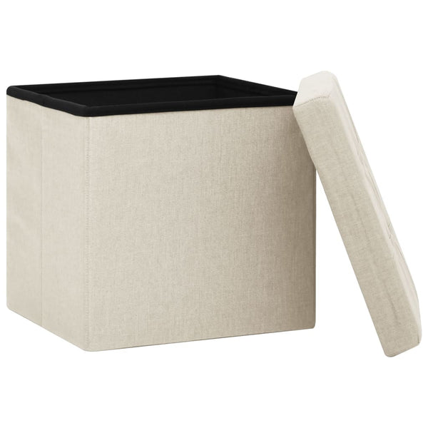 Hocker Cremeweiß Leinenoptik mit Stauraum
