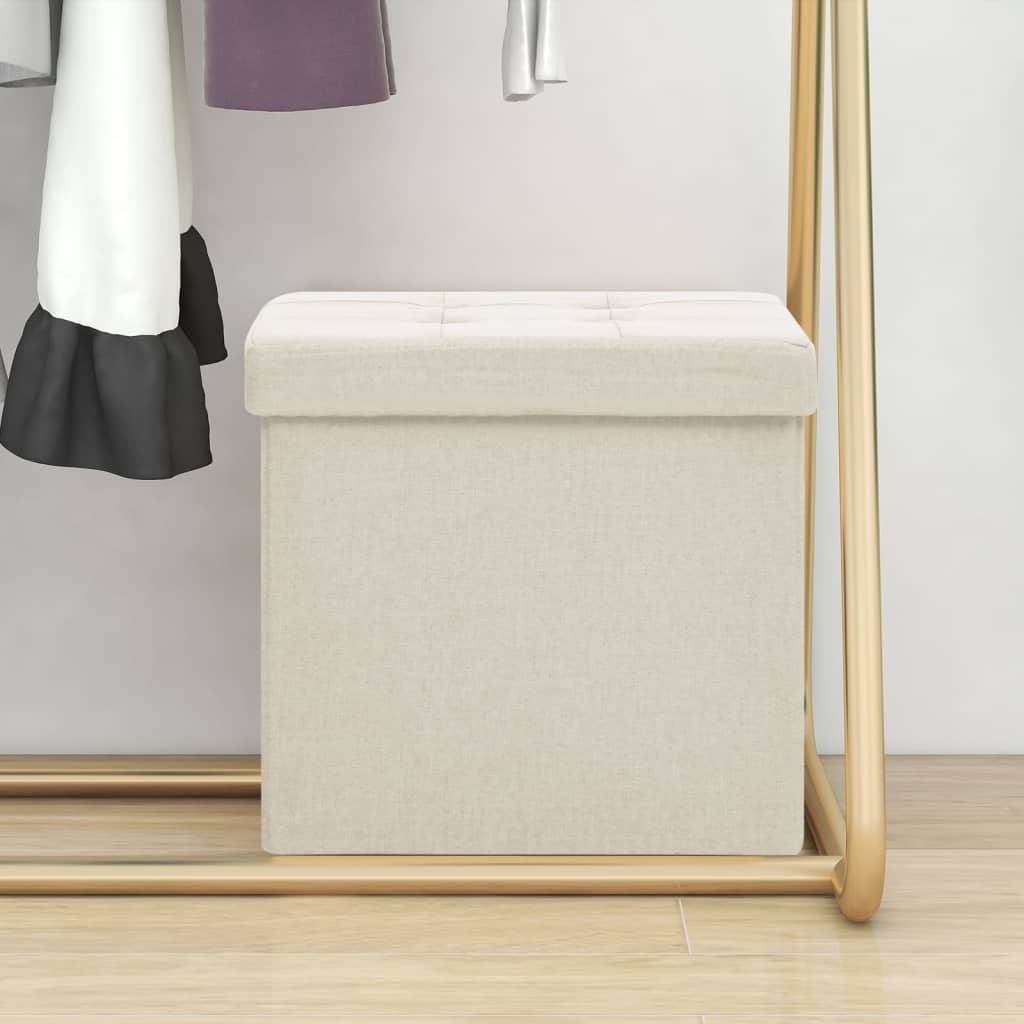 Hocker Cremeweiß Leinenoptik mit Stauraum