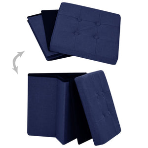 Hocker mit Stauraum Blau Leinenoptik