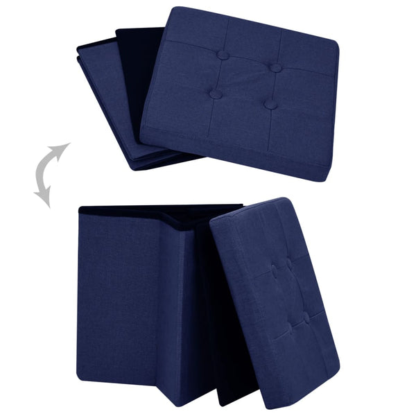 Hocker mit Stauraum Blau Leinenoptik