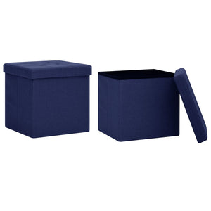Hocker mit Stauraum 2er-Set Blau Leinenoptik