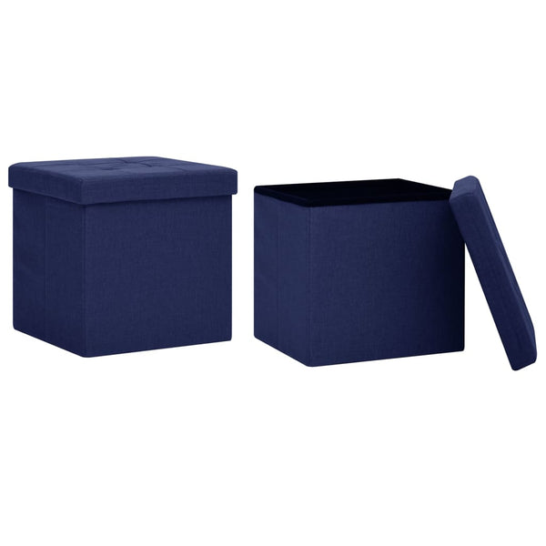 Hocker mit Stauraum 2er-Set Blau Leinenoptik