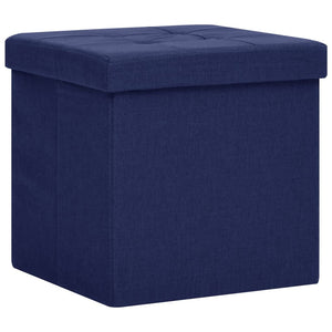 Hocker mit Stauraum 2er-Set Blau Leinenoptik