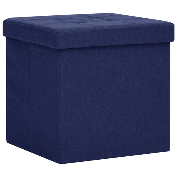 Hocker mit Stauraum 2er-Set Blau Leinenoptik