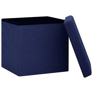 Hocker mit Stauraum 2er-Set Blau Leinenoptik