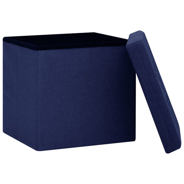 Hocker mit Stauraum 2er-Set Blau Leinenoptik