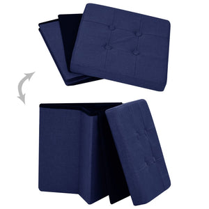 Hocker mit Stauraum 2er-Set Blau Leinenoptik