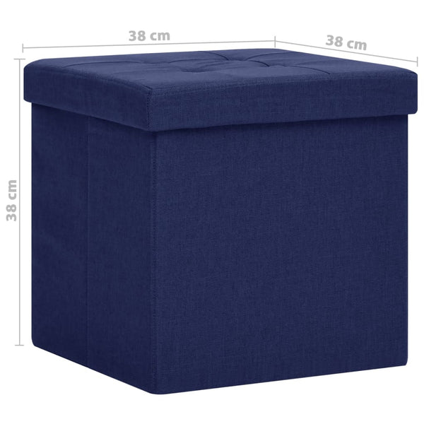Hocker mit Stauraum 2er-Set Blau Leinenoptik