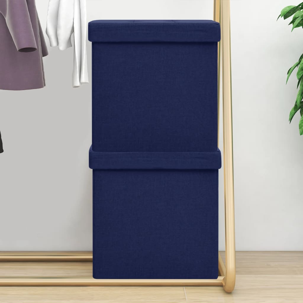 Hocker mit Stauraum 2er-Set Blau Leinenoptik