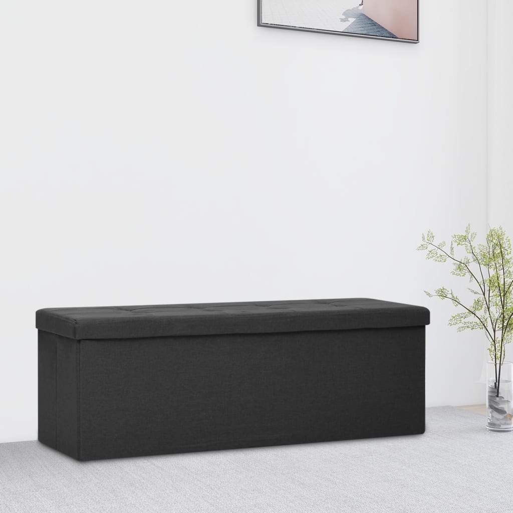 Faltbare Sitzbank Schwarz Leinenoptik mit Stauraum
