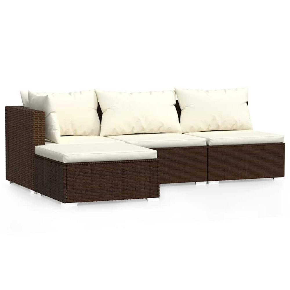 4-tlg. Garten-Lounge-Set mit Auflagen Braun Poly Rattan