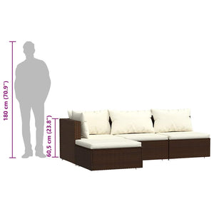 4-tlg. Garten-Lounge-Set mit Auflagen Braun Poly Rattan