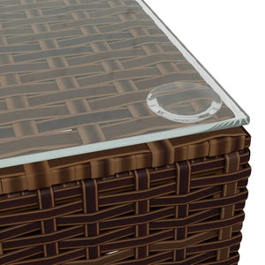 Garten-Couchtisch Braun 60x60x30 cm Poly Rattan und Glas