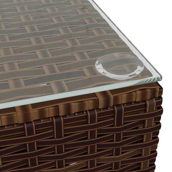 Garten-Couchtisch Braun 60x60x30 cm Poly Rattan und Glas
