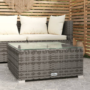 vidaXL Table basse de jardin gris 60x60x30 cm résine tressée et verre