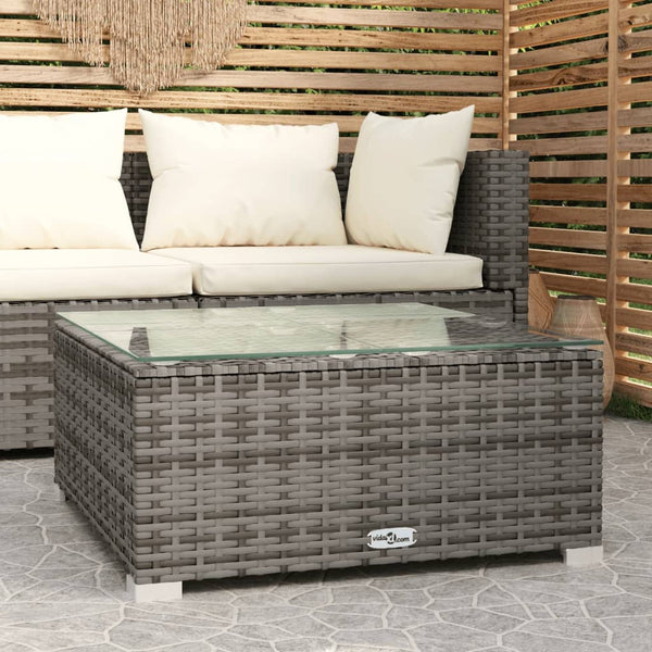vidaXL Table basse de jardin gris 60x60x30 cm résine tressée et verre
