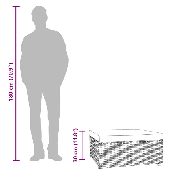 Garten-Fußhocker mit Kissen Grau 70x70x30 cm Poly Rattan