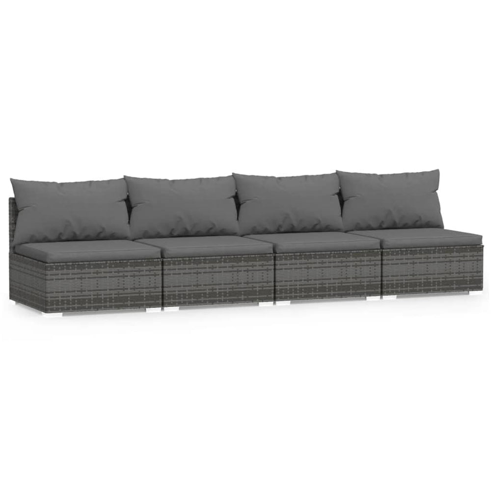 4-Sitzer-Sofa mit Kissen Grau Poly Rattan
