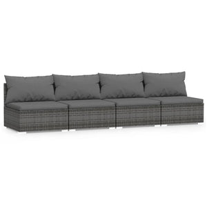 4-Sitzer-Sofa mit Kissen Grau Poly Rattan