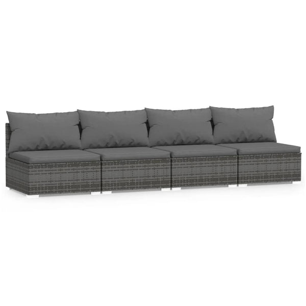 4-Sitzer-Sofa mit Kissen Grau Poly Rattan