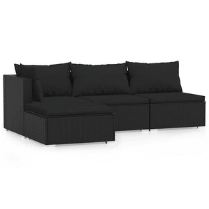 4-tlg. Garten-Lounge-Set mit Auflagen Schwarz Poly Rattan