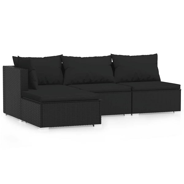 4-tlg. Garten-Lounge-Set mit Auflagen Schwarz Poly Rattan