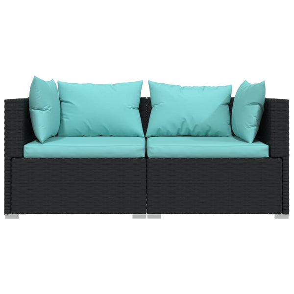 2-Sitzer-Sofa mit Kissen Schwarz Poly Rattan