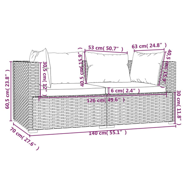 vidaXL Canapé 2 places avec coussins marron en résine tressée
