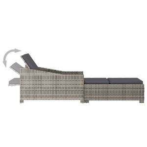 Sonnenliege mit Dunkelgrauer Auflage Poly Rattan Grau