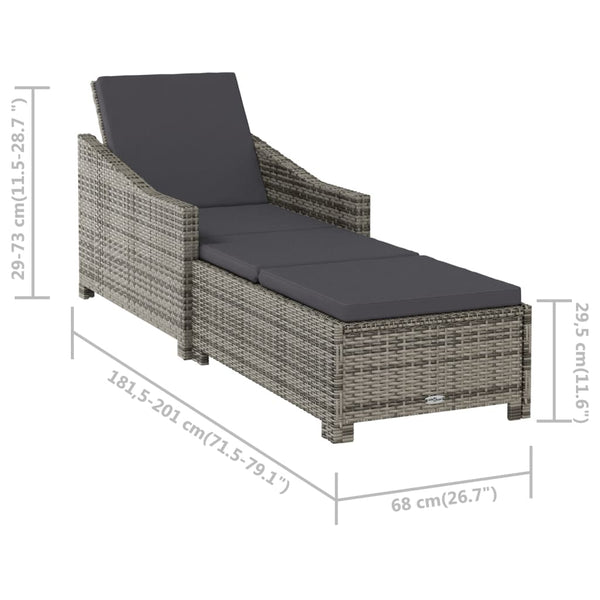 Sonnenliege mit Dunkelgrauer Auflage Poly Rattan Grau