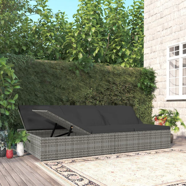 Sonnenliege mit Auflagen Poly Rattan Dunkelgrau