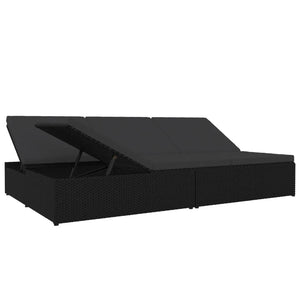 Sonnenliege mit Auflagen Poly Rattan Schwarz