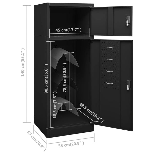Schwarzer Sattelschrank aus Stahl, 53x53x140 cm