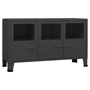 Schwarzes Sideboard Industrial Metall/Glas 105cm