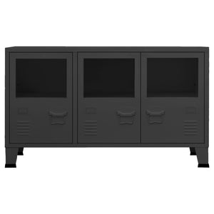 Schwarzes Sideboard Industrial Metall/Glas 105cm