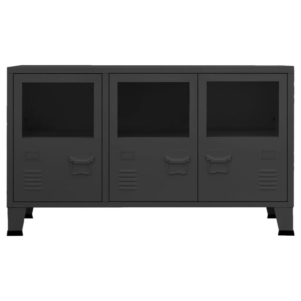 Schwarzes Sideboard Industrial Metall/Glas 105cm