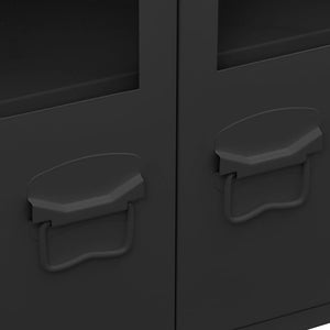 Schwarzes Sideboard Industrial Metall/Glas 105cm