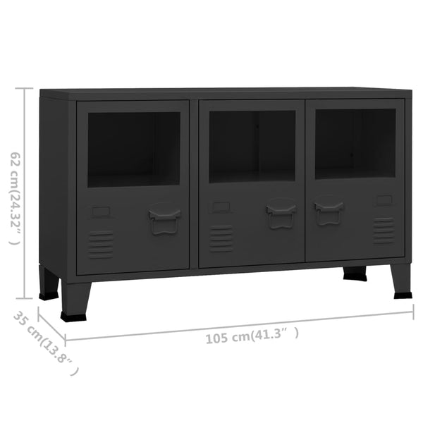 Schwarzes Sideboard Industrial Metall/Glas 105cm