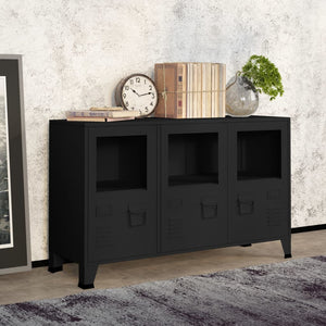 Schwarzes Sideboard Industrial Metall/Glas 105cm