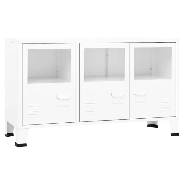 Weißes Industrial Sideboard Metall/Glas 105cm