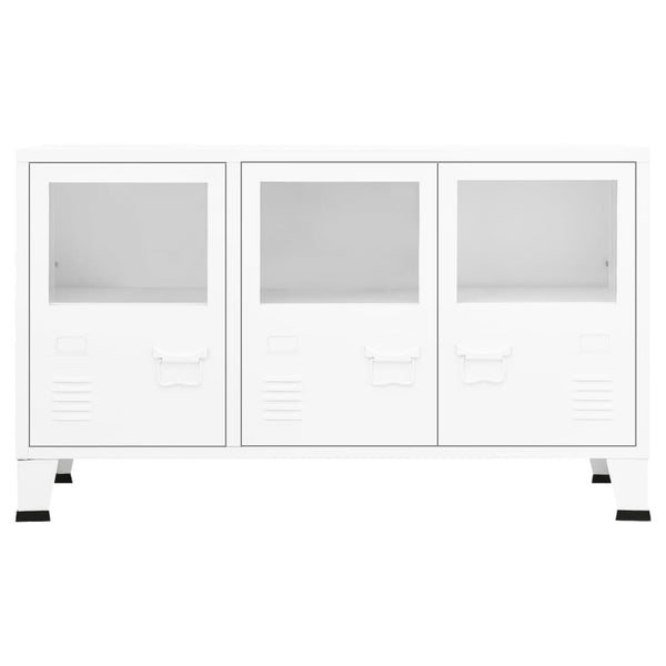 Weißes Industrial Sideboard Metall/Glas 105cm
