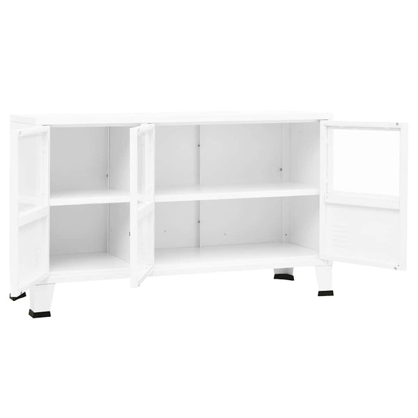 Weißes Industrial Sideboard Metall/Glas 105cm