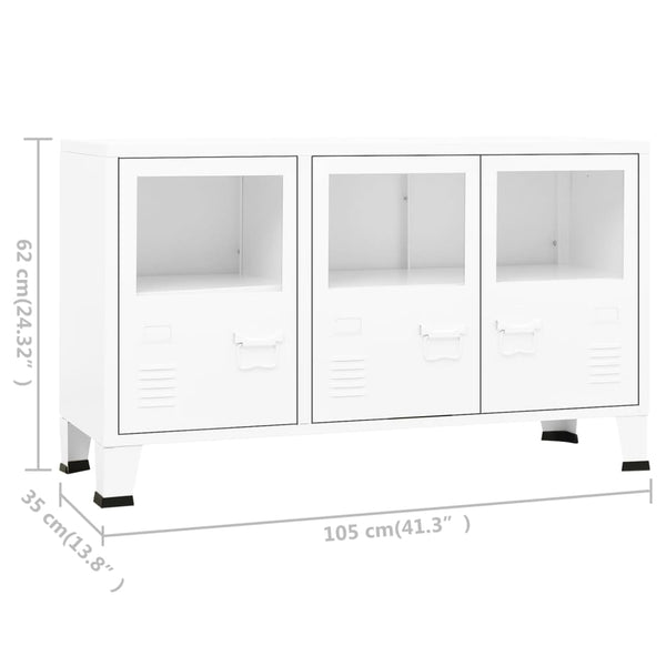 Weißes Industrial Sideboard Metall/Glas 105cm
