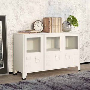 Weißes Industrial Sideboard Metall/Glas 105cm