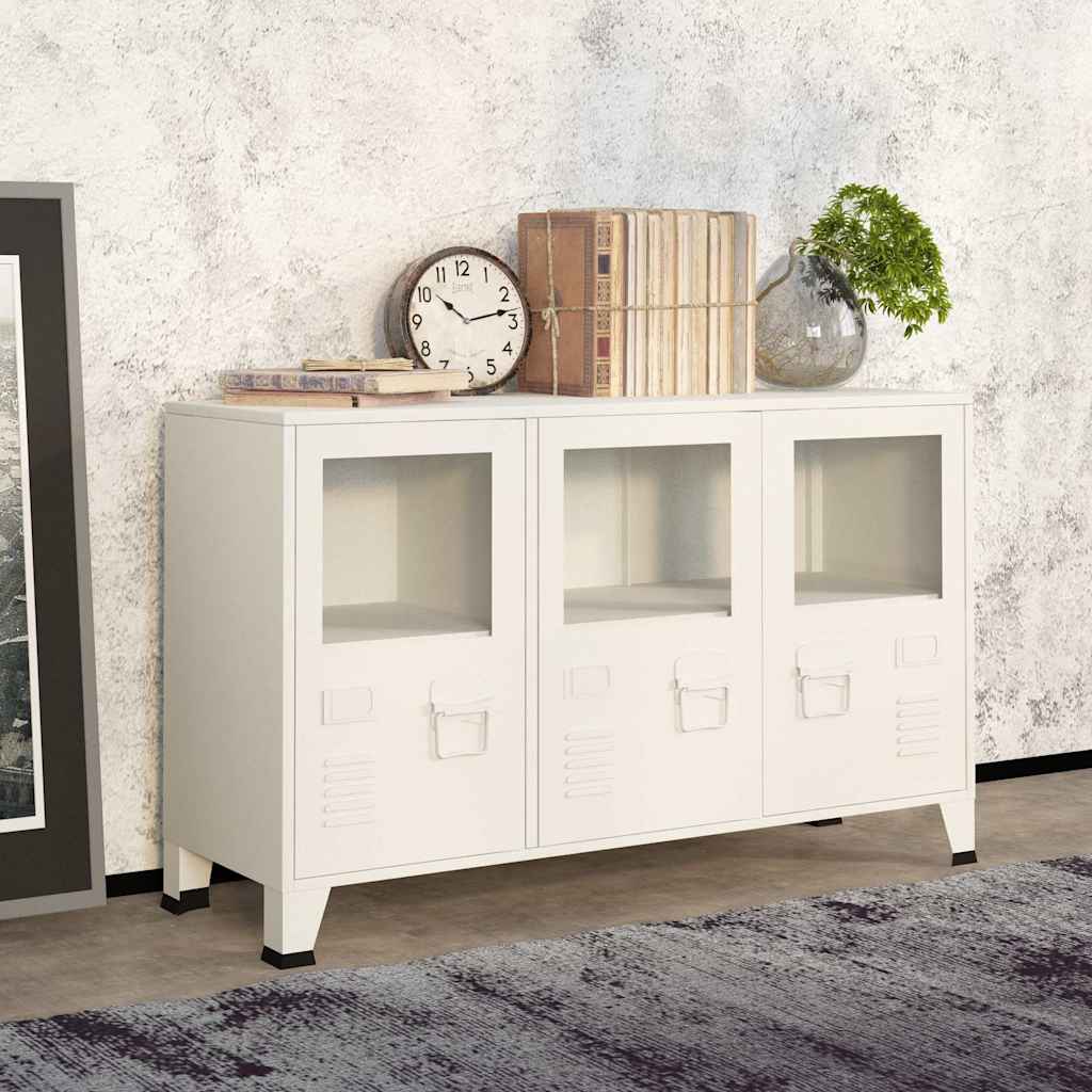 Weißes Industrial Sideboard Metall/Glas 105cm