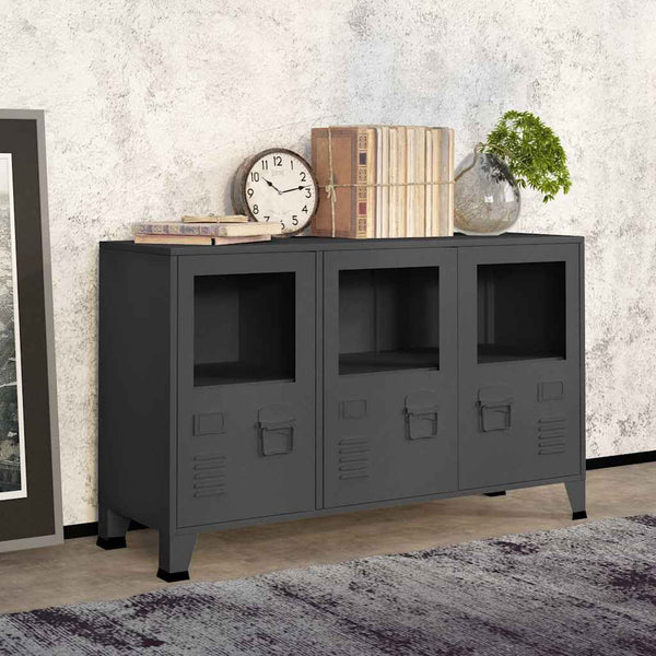 Anthrazit Sideboard 105cm Metall/Glas