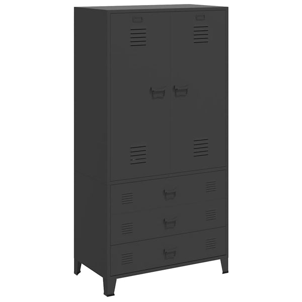 Metall Kleiderschrank Industrial Schwarz 90x180 cm