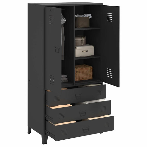Metall Kleiderschrank Industrial Schwarz 90x180 cm