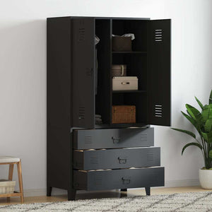 Metall Kleiderschrank Industrial Schwarz 90x180 cm